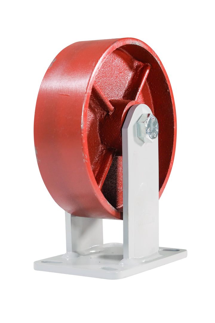 A  heavy-duty caster wheel with a metal construction designed for industrial use.
